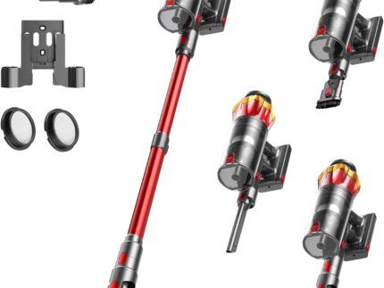 Akku Staubsauger 45000Pa/550W/65Min, 1,6L Staubsauger Kabellos mit Display, Anti-Tangle-Bürste, Selbststehend, Wandladestation, 8-Schicht-Filtration, Ultraleise, für Tierhaare/Teppiche/Hartböden/Auto