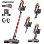 Akku Staubsauger 45000Pa/550W/65Min, 1,6L Staubsauger Kabellos mit Display, Anti-Tangle-Bürste, Selbststehend, Wandladestation, 8-Schicht-Filtration, Ultraleise, für Tierhaare/Teppiche/Hartböden/Auto