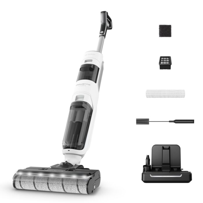 Rowenta X-Clean 10, kabelloser Akku-Nass-Trockensauger, Saugwischer selbstreinigend und -trocknend, Nasssauger Ultraleicht: nur 0,8 kg in der Hand, Waschsauger mit 60 min Laufzeit, weiß, YY5785FE
