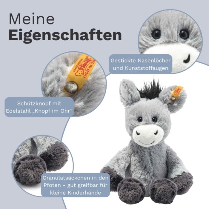Steiff Kuscheltier Dinkie Esel, Süßes Stofftier mit Kunststoffaugen, Kinder, Jungen & Mädchen, Friends, Plüschtier 20 cm – Bild 4