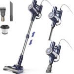 Staubsauger, 6-in-1 Stielstaubsauger & Handstaubsauger mit 6M Kabel, 23Kpa stark Saugkraft, 600W Motor, freistehender Staubsauger Beutellos Vacuum Cleaner für Harte Böden Teppich, klein leicht leiser
