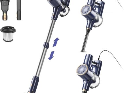 Staubsauger, 6-in-1 Stielstaubsauger & Handstaubsauger mit 6M Kabel, 23Kpa stark Saugkraft, 600W Motor, freistehender Staubsauger Beutellos Vacuum Cleaner für Harte Böden Teppich, klein leicht leiser