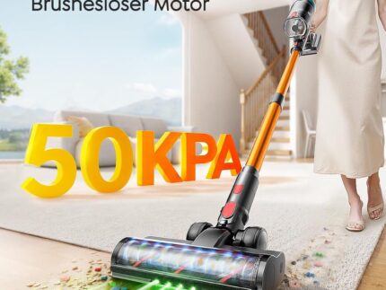 Akku Staubsauger 50KPA/600W/65Min,Selbststehender Staubsauger Kabellos mit 1M Ausziehbarer Schlauch,Wandladestation,Automatikmodus,Anti-Tangle-Bürste,Mehrstufige Filtration für Teppiche/Hartböden/Auto