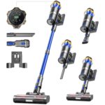 Akku Staubsauger 45000Pa/550W/65Min, 1,6L Staubsauger Kabellos mit Display, Anti-Tangle-Bürste, Selbststehend, Wandladestation, 8-Schicht-Filtration, Ultraleise, für Tierhaare/Teppiche/Hartböden/Auto