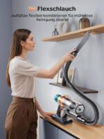 SMOTURE Akku Staubsauger 50000Pa/600W/65Min, Staubsauger Kabellos mit Mini-Elektrobürste, 1M Schlauch, Aromafunktion, Touchscreen,Anti-Tangle-Bürste,Selbststehend für Tierhaare/Teppiche/Hartböden/Auto