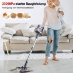 Staubsauger, 6-in-1 Stielstaubsauger & Handstaubsauger mit 6M Kabel, 23Kpa stark Saugkraft, 600W Motor, freistehender Staubsauger Beutellos Vacuum Cleaner für Harte Böden Teppich, klein leicht leiser