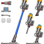Akku Staubsauger, 50KPA/600W/70Mins Staubsauger Kabellos mit Selbststehend, 1,8L Großer Staubbecher, Anti-Tangle-Bürste, 8-stufiges Filtersystem Grünes Licht für Hartböden Teppiche Tierhaare