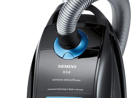 Siemens Staubsauger mit Beutel Q5.0 extreme silencePower VSQ5X1230, ideal für Allergiker, Hygiene-Filter, starke Saugleistung, Bodendüse für Parkett, Teppich, Fliesen, langes Kabel, 850 W, schwarz