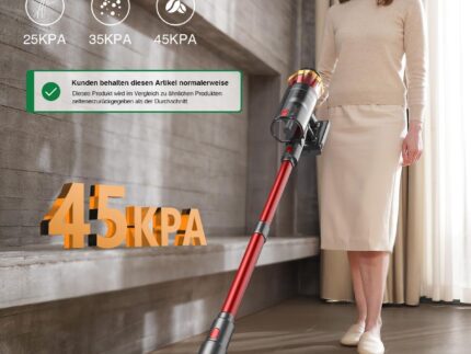 Akku Staubsauger 45000Pa/550W/65Min, 1,6L Staubsauger Kabellos mit Display, Anti-Tangle-Bürste, Selbststehend, Wandladestation, 8-Schicht-Filtration, Ultraleise, für Tierhaare/Teppiche/Hartböden/Auto