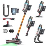 Akku Staubsauger 50KPA/600W/65Min,Selbststehender Staubsauger Kabellos mit 1M Ausziehbarer Schlauch,Wandladestation,Automatikmodus,Anti-Tangle-Bürste,Mehrstufige Filtration für Teppiche/Hartböden/Auto