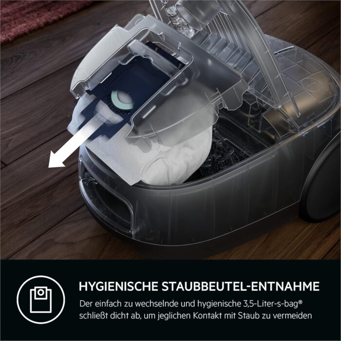 AEG CLEAN 6000 ÖKO Staubsauger mit Beutel, Hohe Saugleistung, Zusatzdüsen, XL-Räder, Edelstahl-Teleskoprohr, aus 65% Recyclingmaterial, 12 m Kabel, 850 Watt, Zubehör, Grau, AB61C1OKO