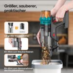 ElecKeys Akku Staubsauger 50000Pa/580W/70Min, Staubsauger Kabellos mit LED Display, 1,8L Akkustaubsauger mit Anti-Tangle-Bürste, Selbststehend für Tierhaare Teppiche Hartböden Auto, Blau, K10