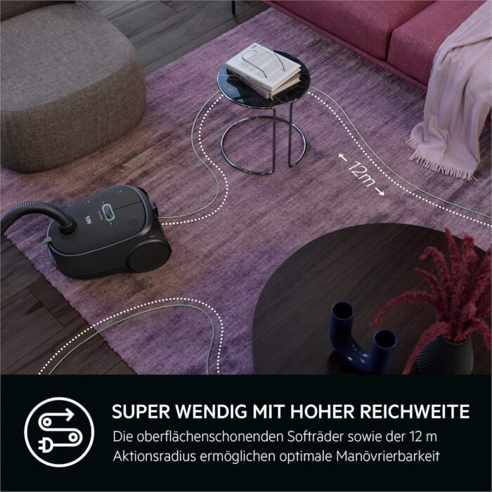 AEG CLEAN 6000 ÖKO Staubsauger mit Beutel, Hohe Saugleistung, Zusatzdüsen, XL-Räder, Edelstahl-Teleskoprohr, aus 65% Recyclingmaterial, 12 m Kabel, 850 Watt, Zubehör, Grau, AB61C1OKO